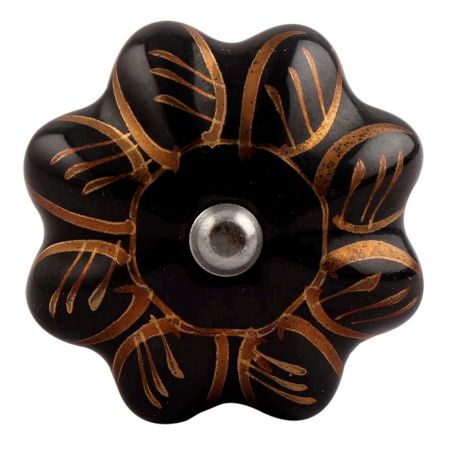 Black Golden Leaf Big Melon Ceramic Wine Stopper (Pack Of One Piece)